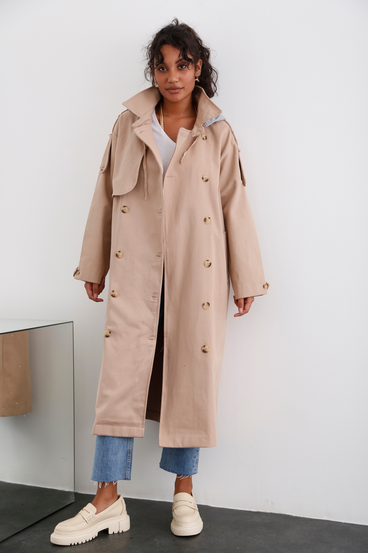 Camel Rüzgarlıklı Trenchcoat 54053