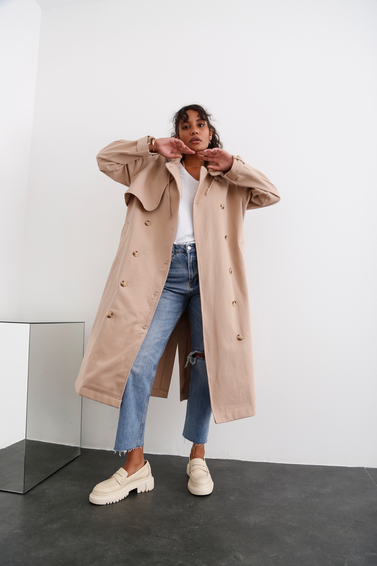 Camel Rüzgarlıklı Trenchcoat 54053