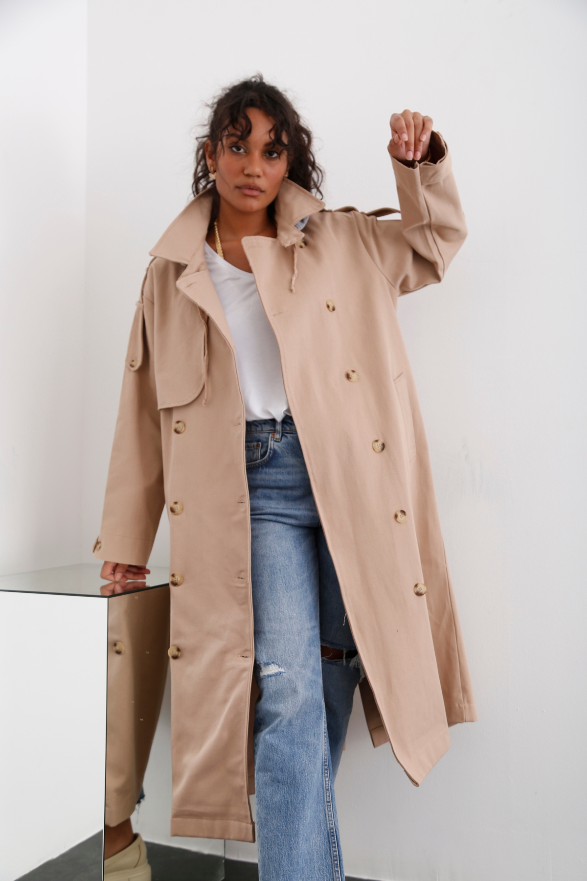 Camel Rüzgarlıklı Trenchcoat 54053