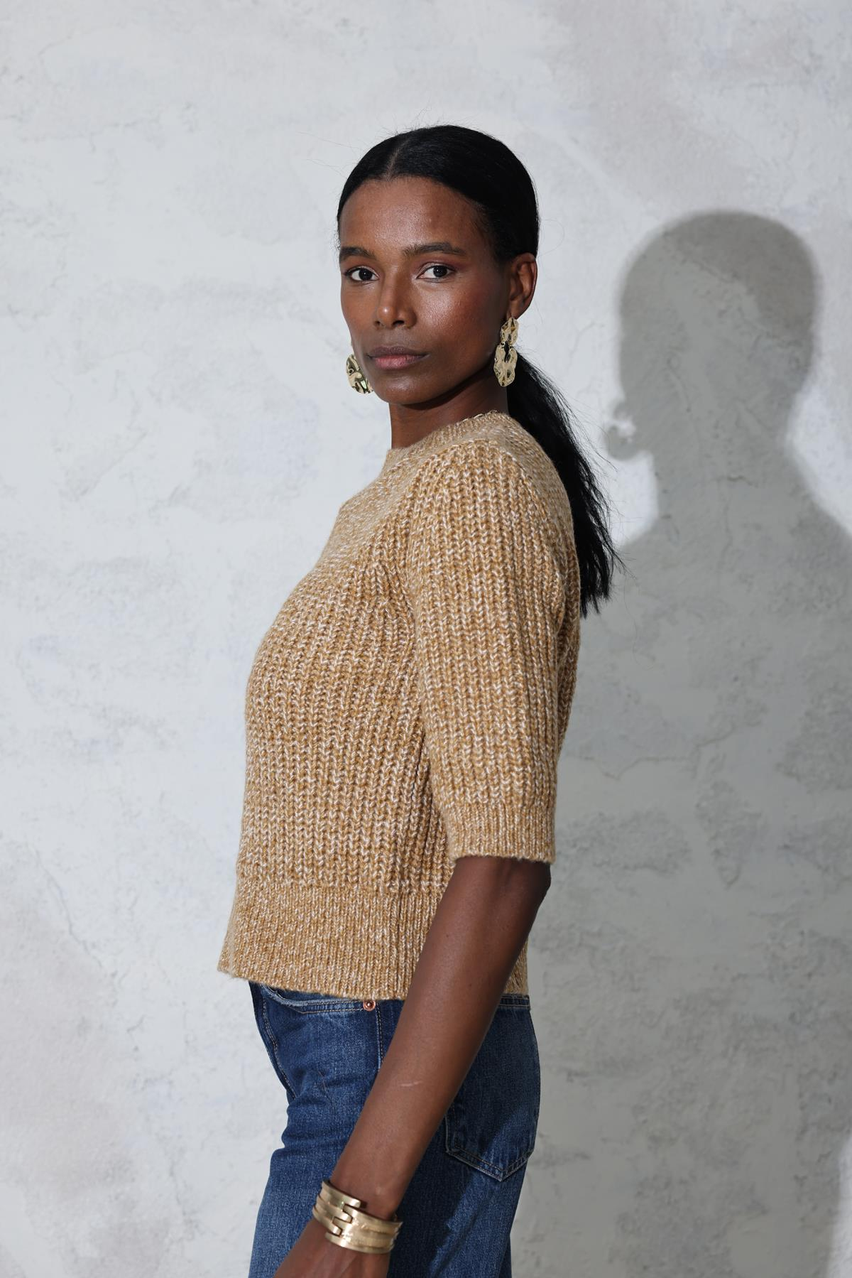 Camel Selanik Örgü Fakir Kol Kazak 