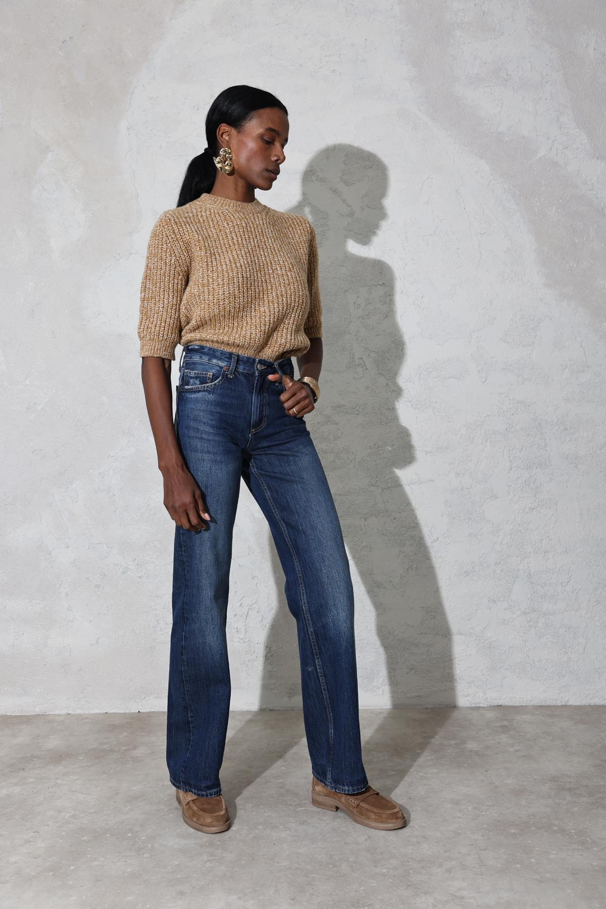 Camel Selanik Örgü Fakir Kol Kazak 