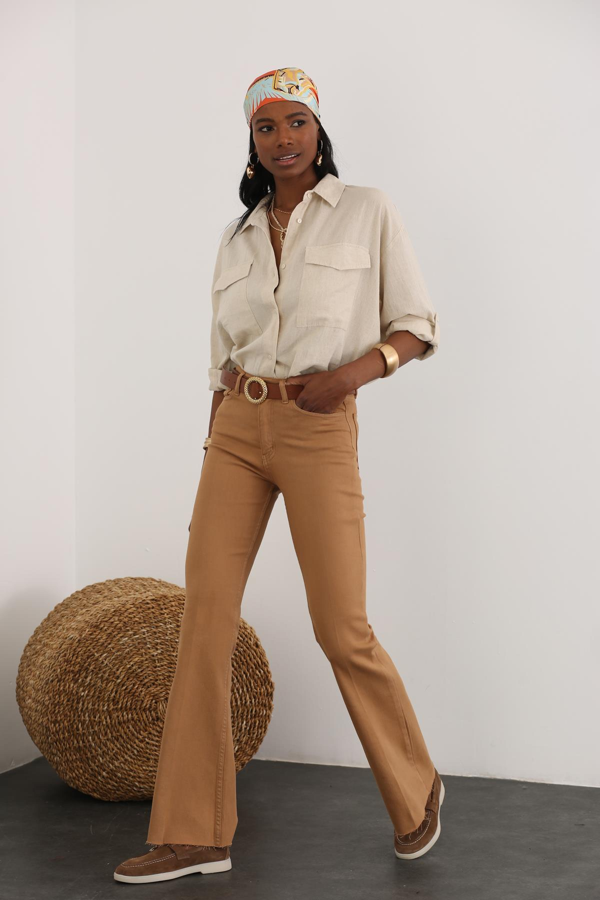 Camel Ultra Yüksek Bel İspanyol Paça Jean 228118