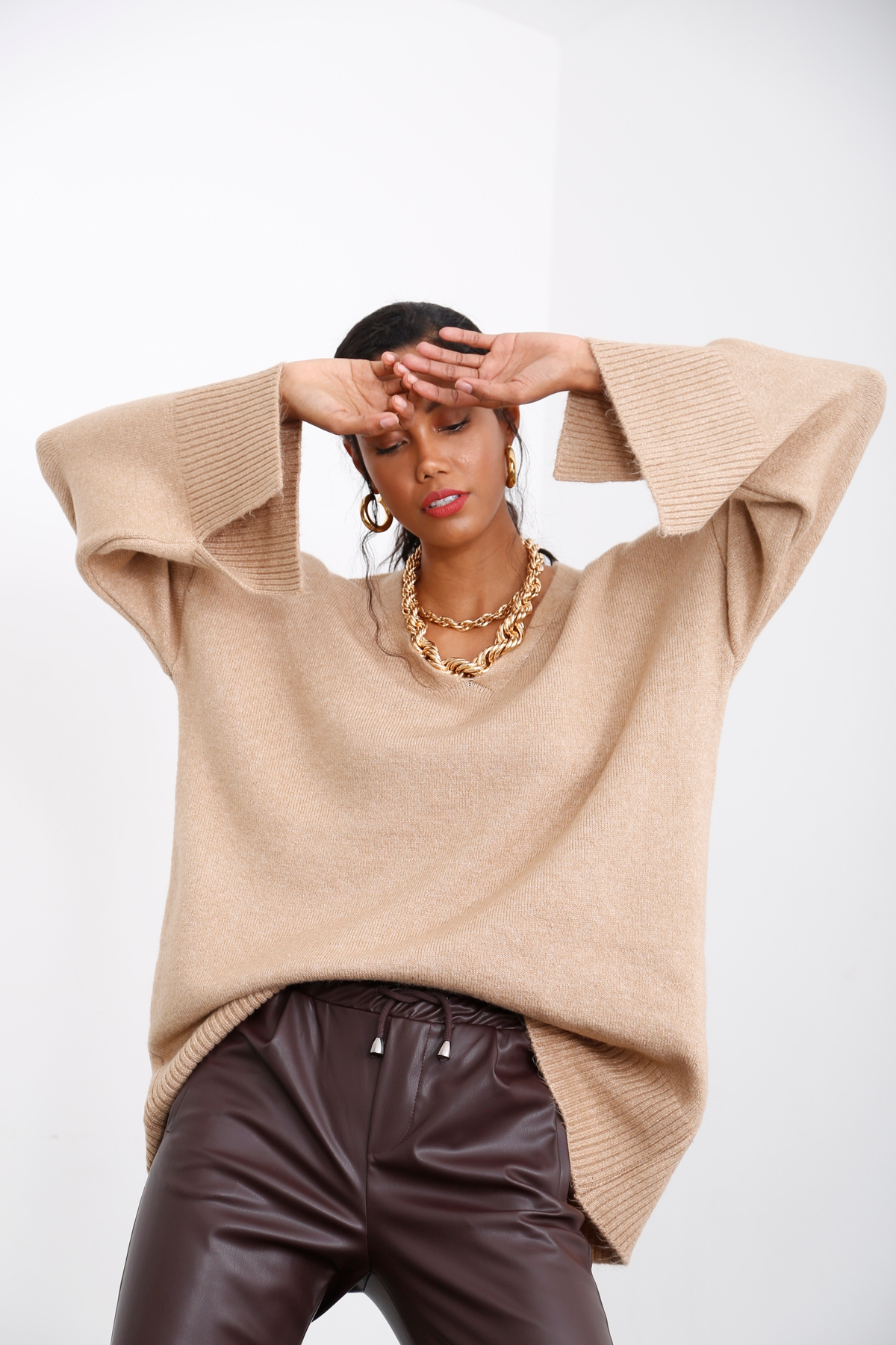 Camel V Yaka Oversize Triko 5616
