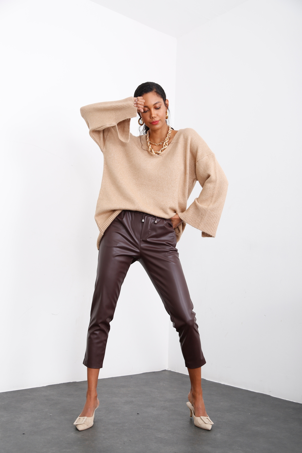 Camel V Yaka Oversize Triko 5616