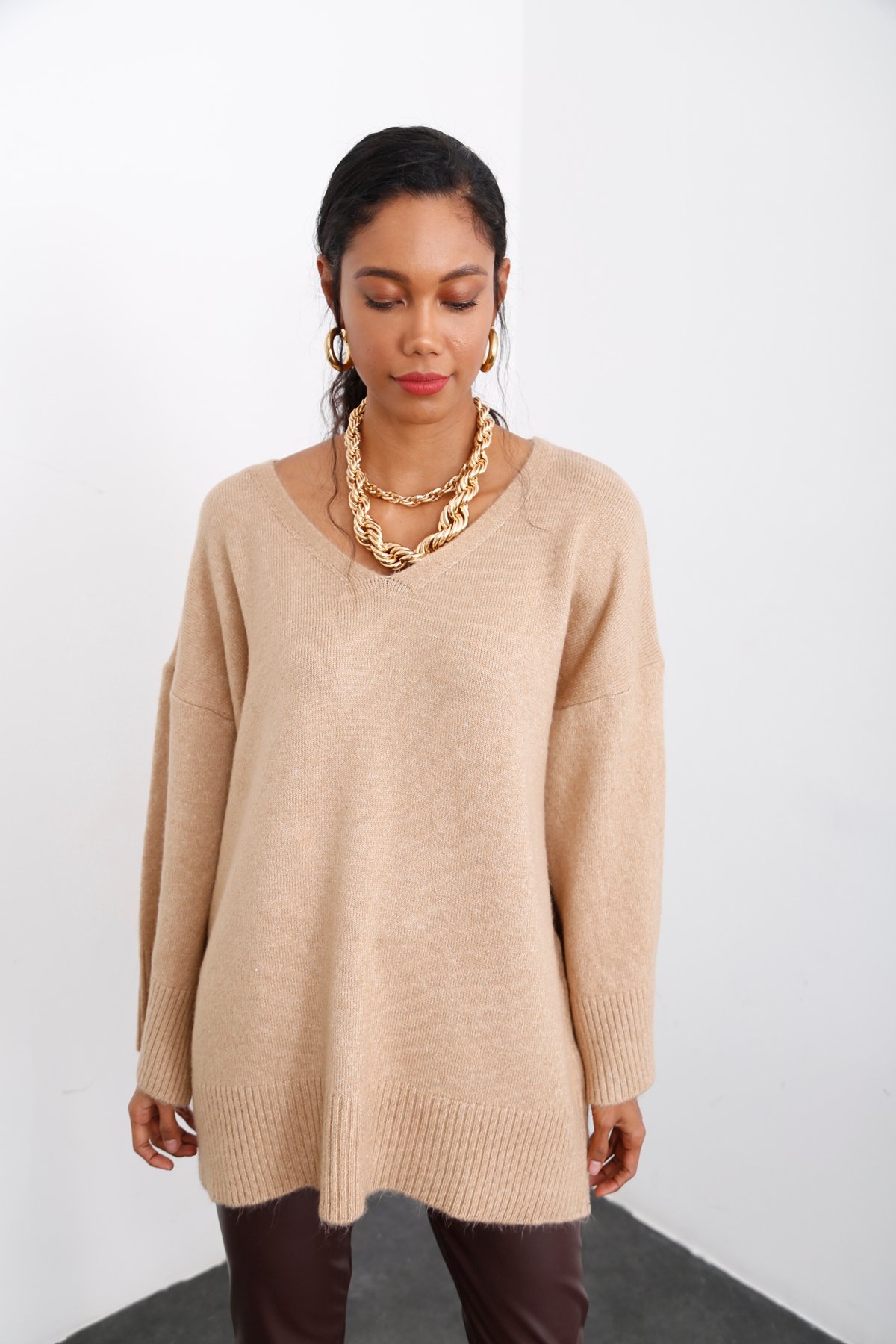 Camel V Yaka Oversize Triko 5616
