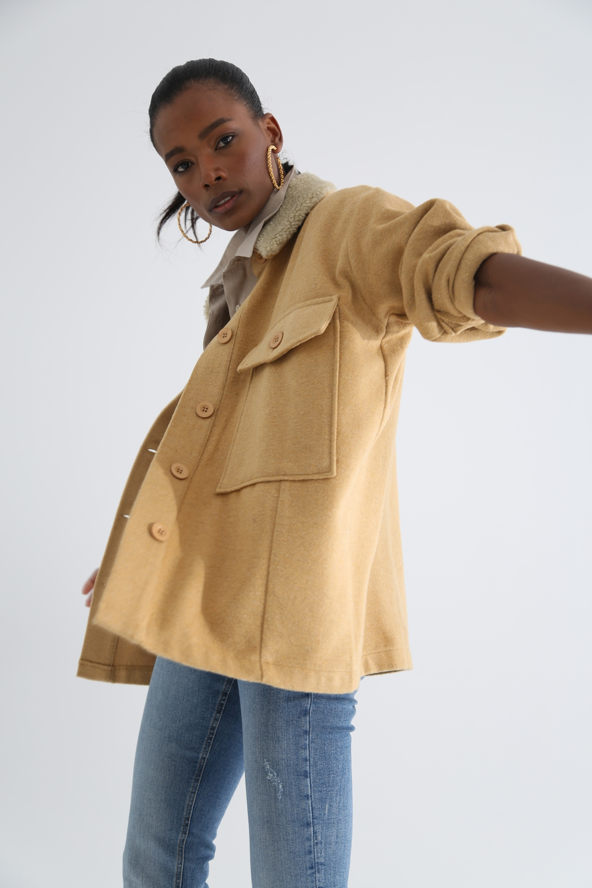 Camel Yaka Detaylı Kapak Cep Ceket 0150