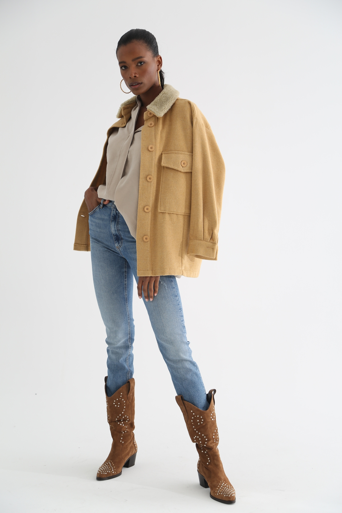 Camel Yaka Detaylı Kapak Cep Ceket 0150