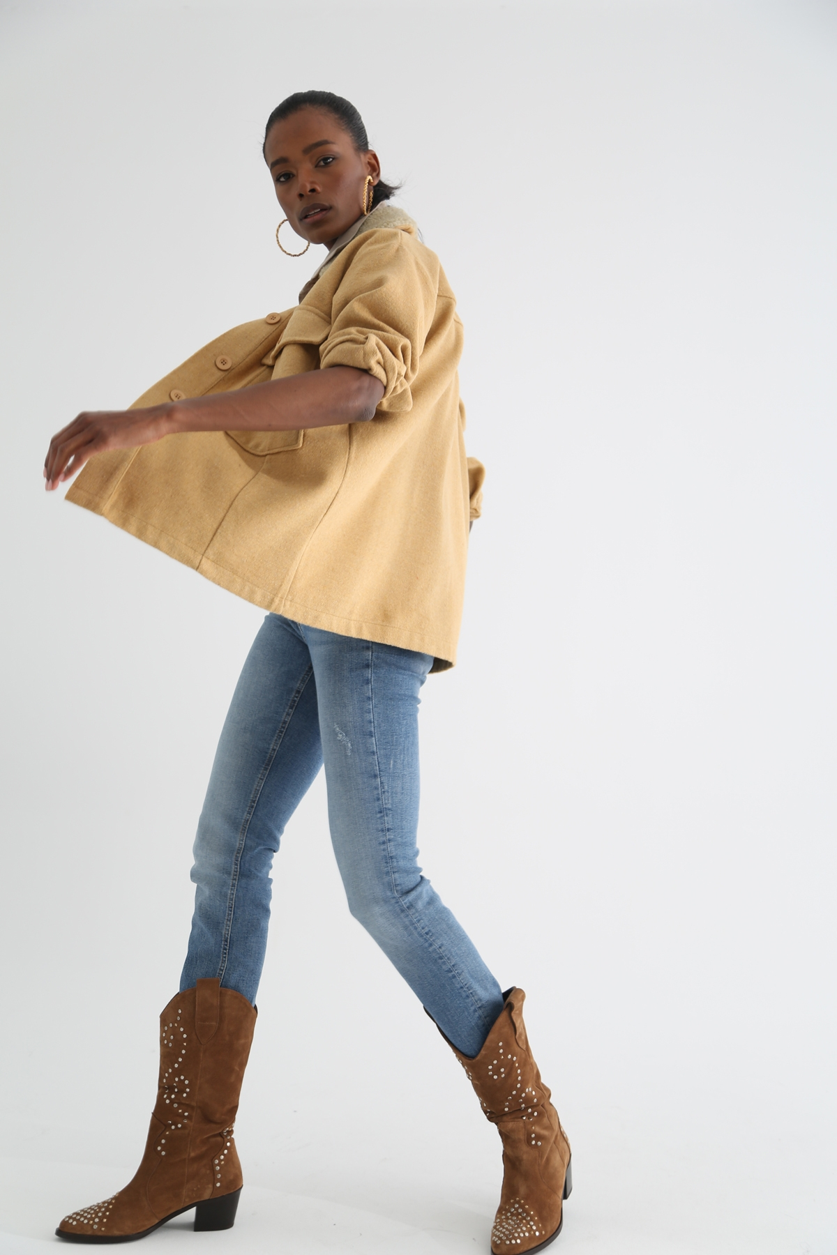 Camel Yaka Detaylı Kapak Cep Ceket 0150