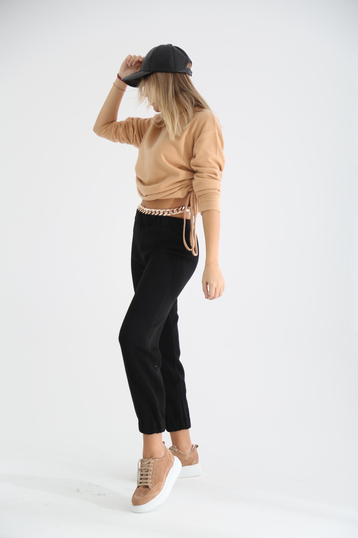Camel Yanları Büzgülü İnce Triko 7303