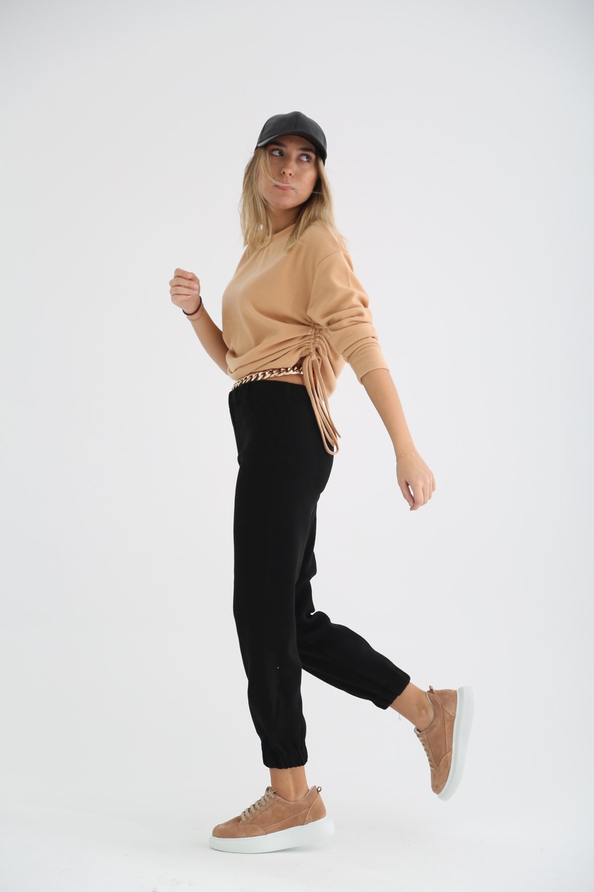 Camel Yanları Büzgülü İnce Triko 7303