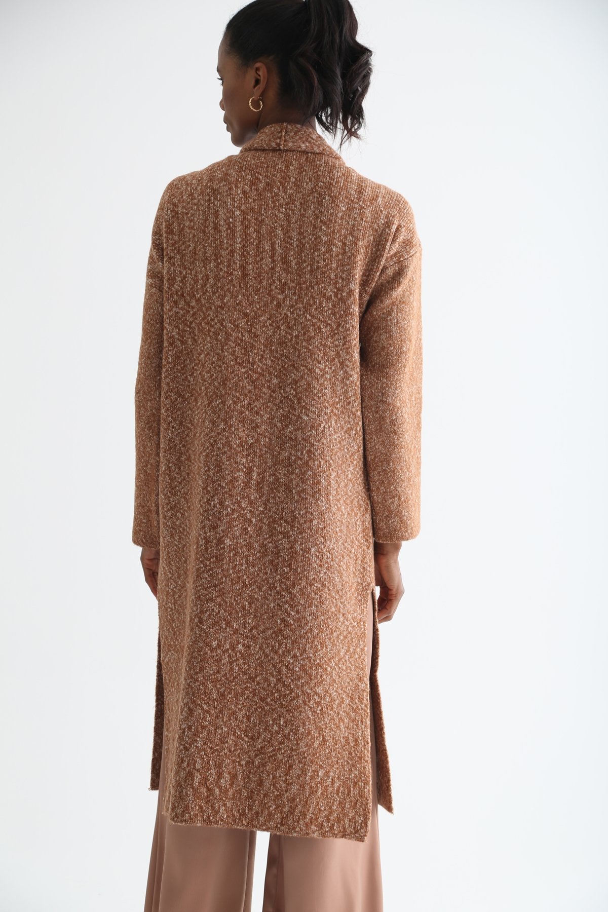 Camel Yırtmaç Detaylı Maxi Hırka 13035