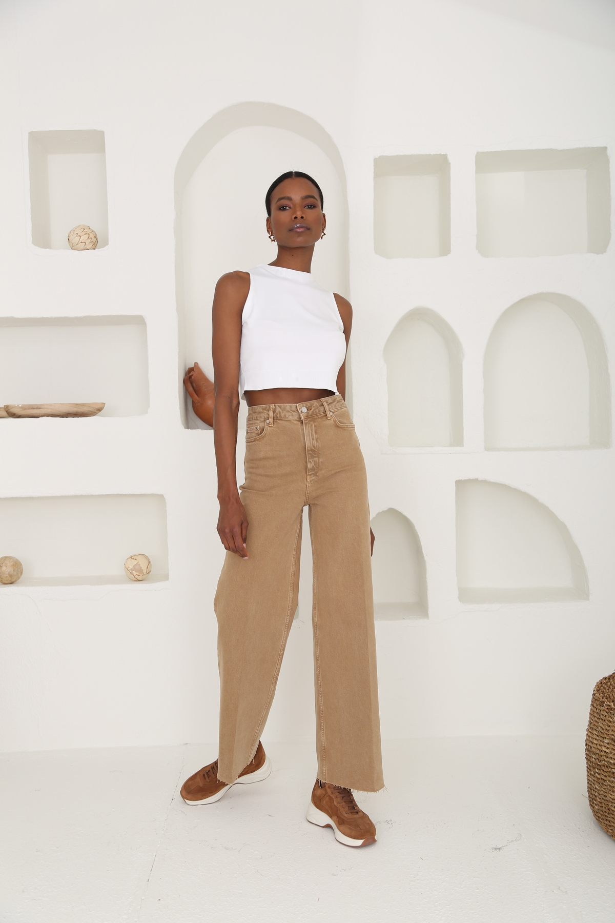 Camel Yüksek Bel Wide Leg Jean 