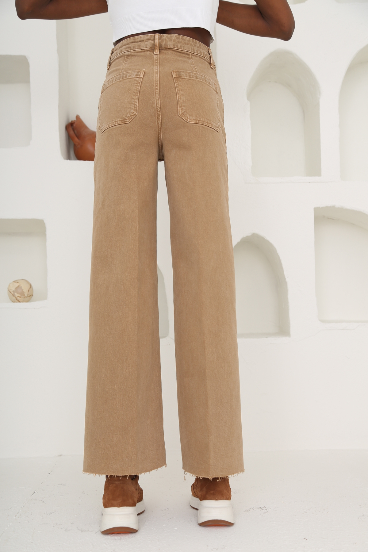 Camel Yüksek Bel Wide Leg Jean 