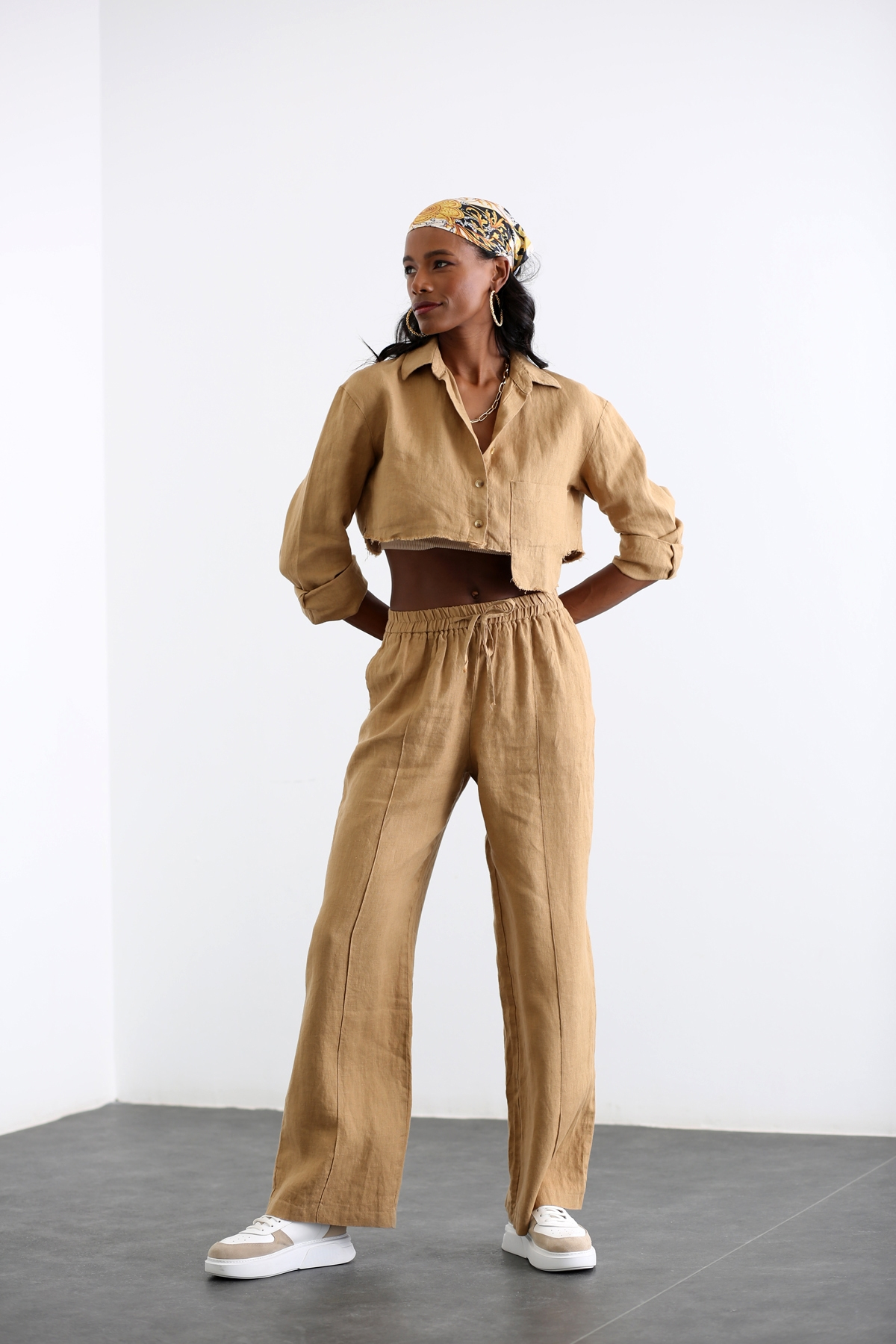 Deve Tüyü Önden Dikişli Keten Pantolon 1497