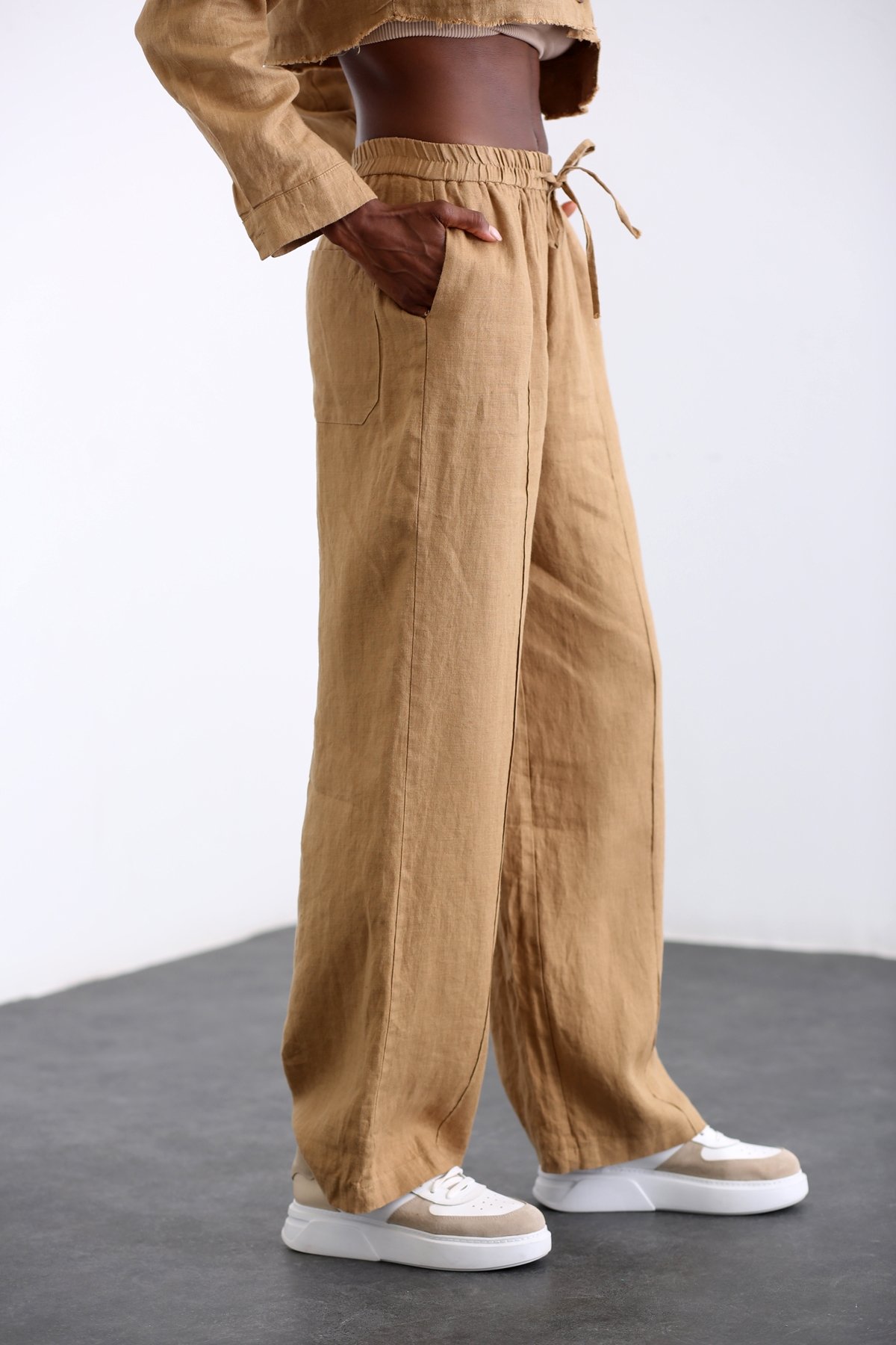 Deve Tüyü Önden Dikişli Keten Pantolon 1497