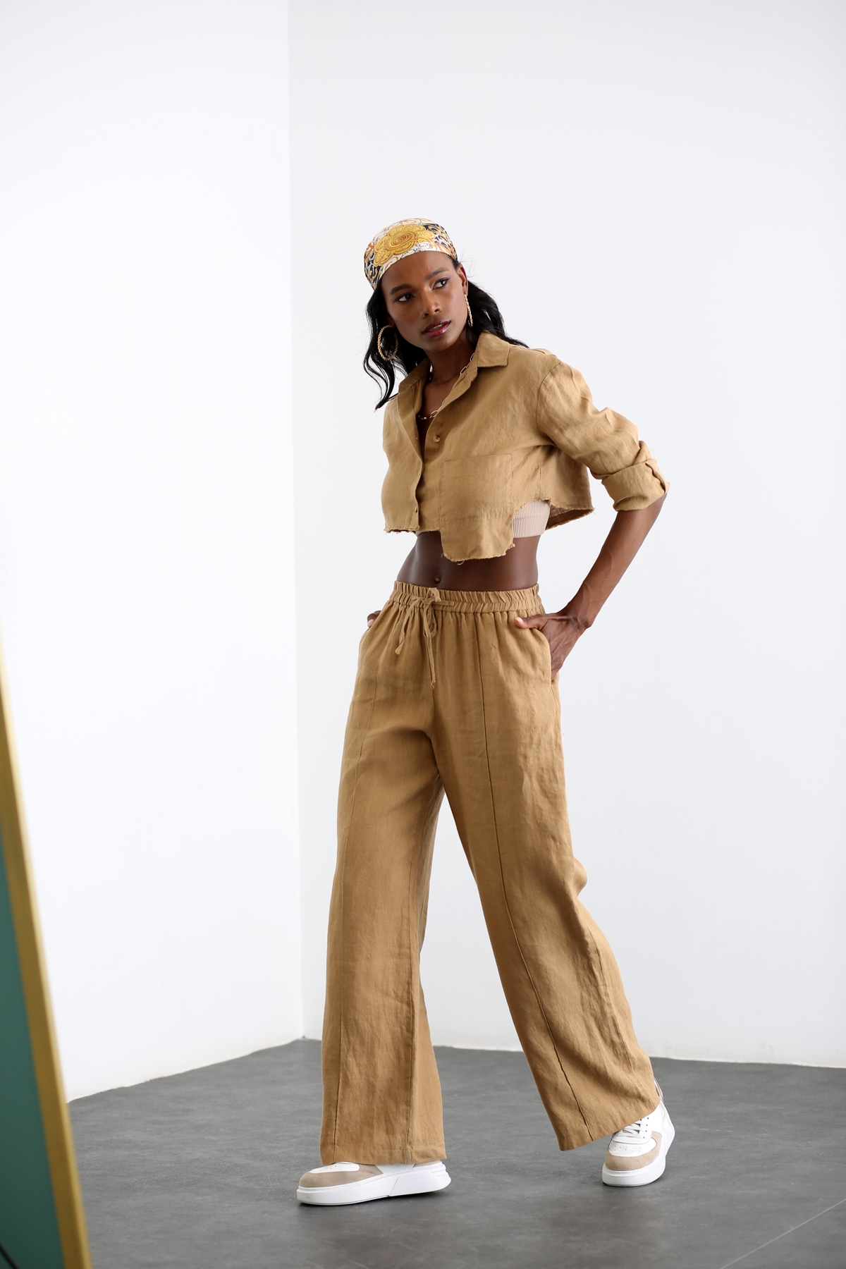 Deve Tüyü Önden Dikişli Keten Pantolon 1497