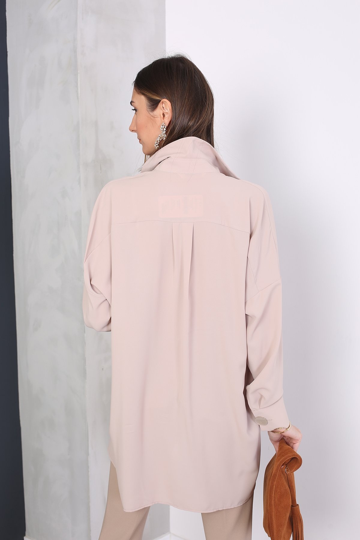 Deve Tüyü Sedef Düğmeli Oversize Gömlek 4236