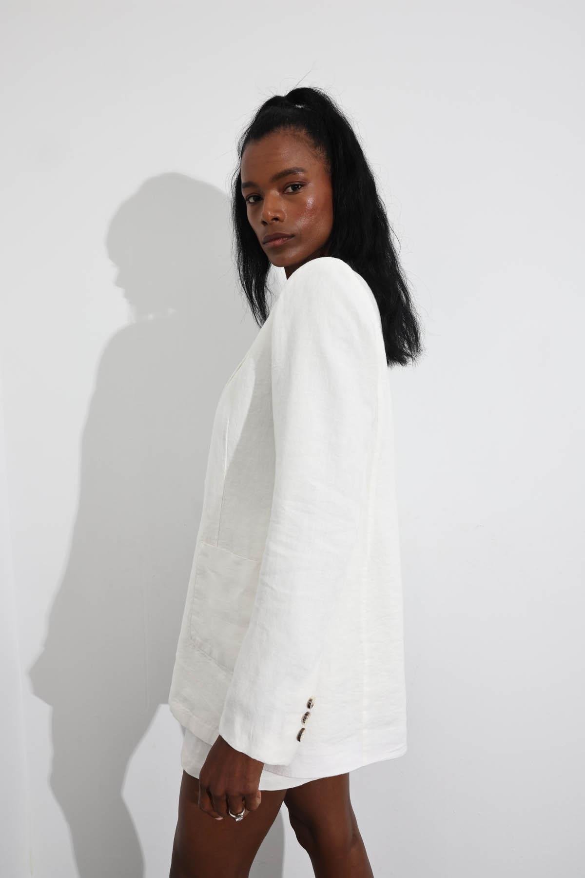 Ekru %100 Ham Keten Ceket 