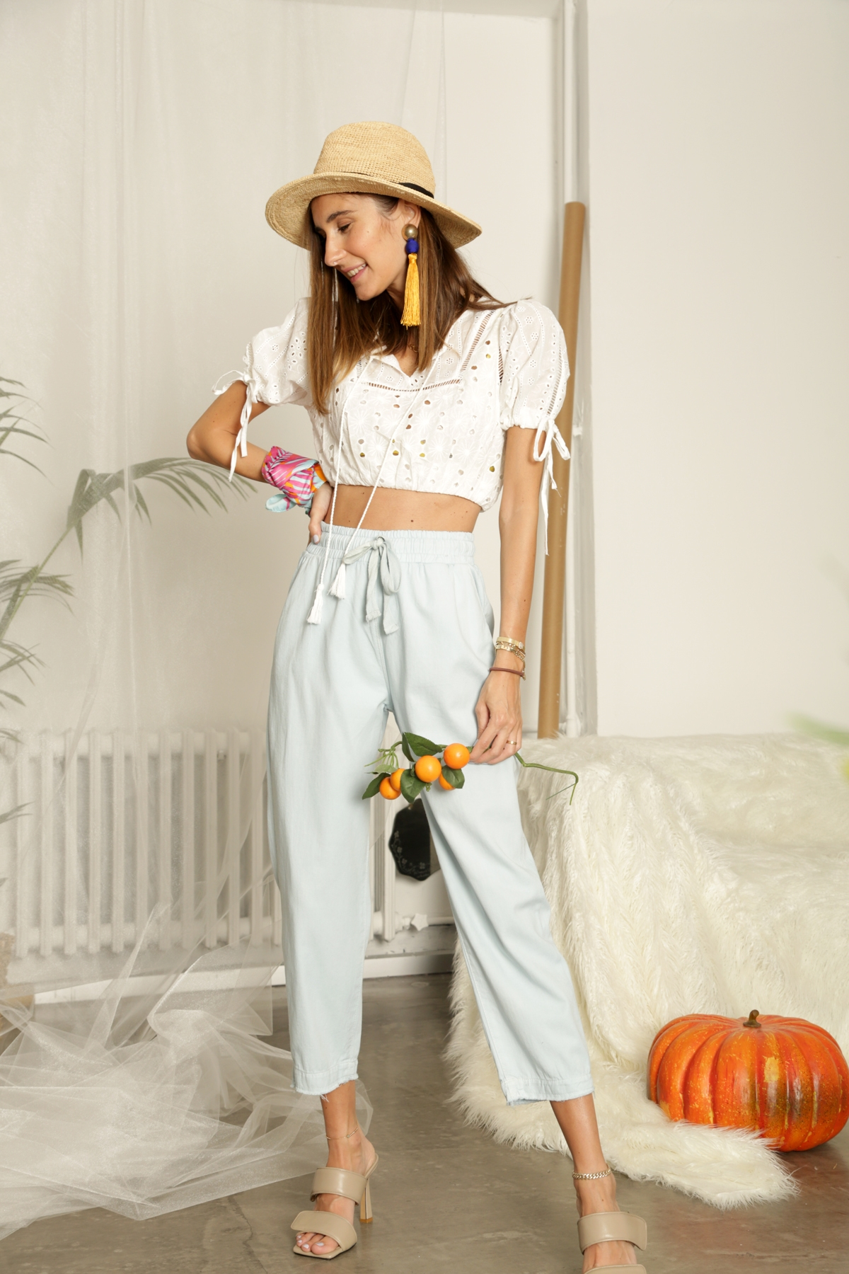 Ekru Beli Lastikli Fisto Crop 1539