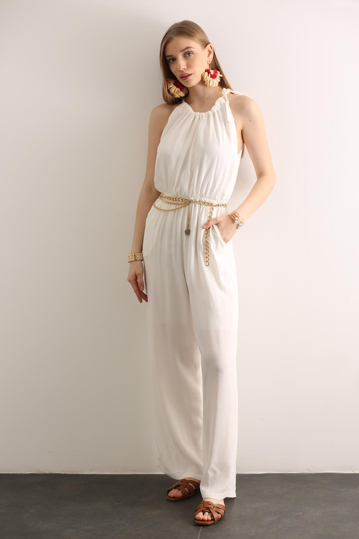 Ekru Beli Lastikli Tulum 261046
