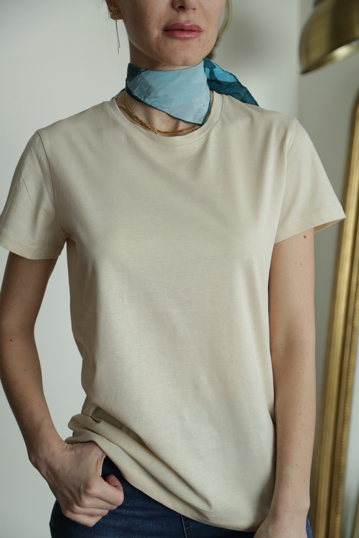 Ekru Bisiklet Yaka Tshirt-1 