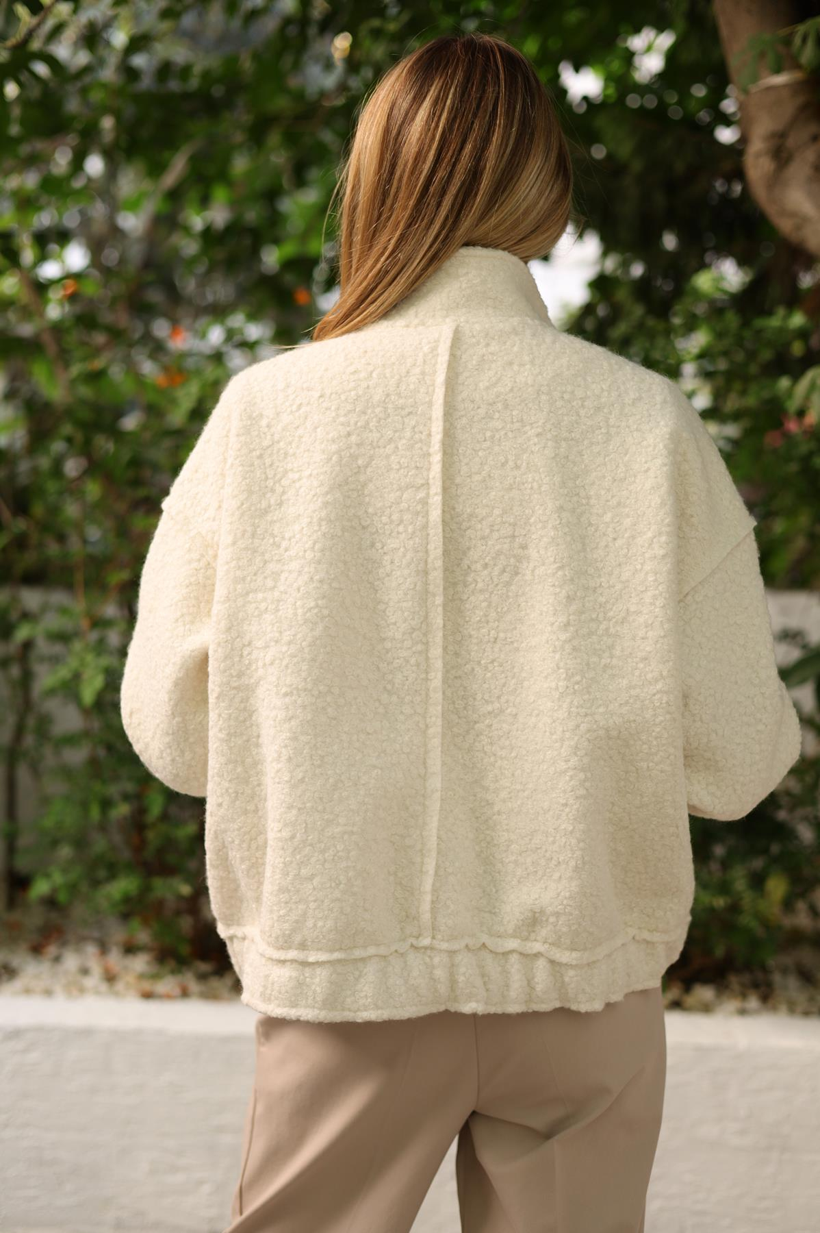 Ekru Buklet Bomber Ceket 54411