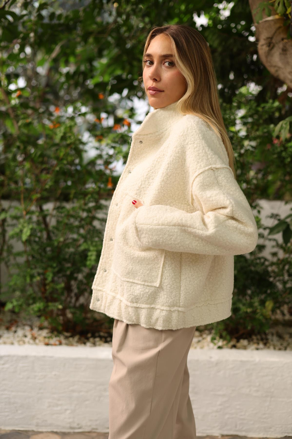Ekru Buklet Bomber Ceket 54411