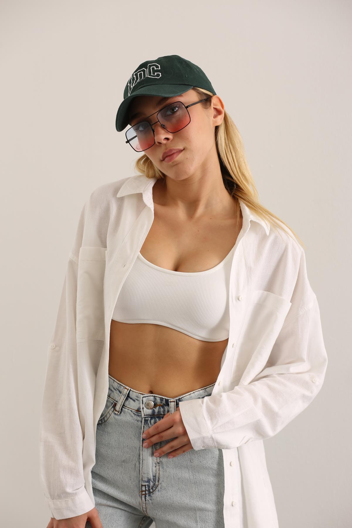 Ekru Çift Cepli Oversize Gömlek 3923