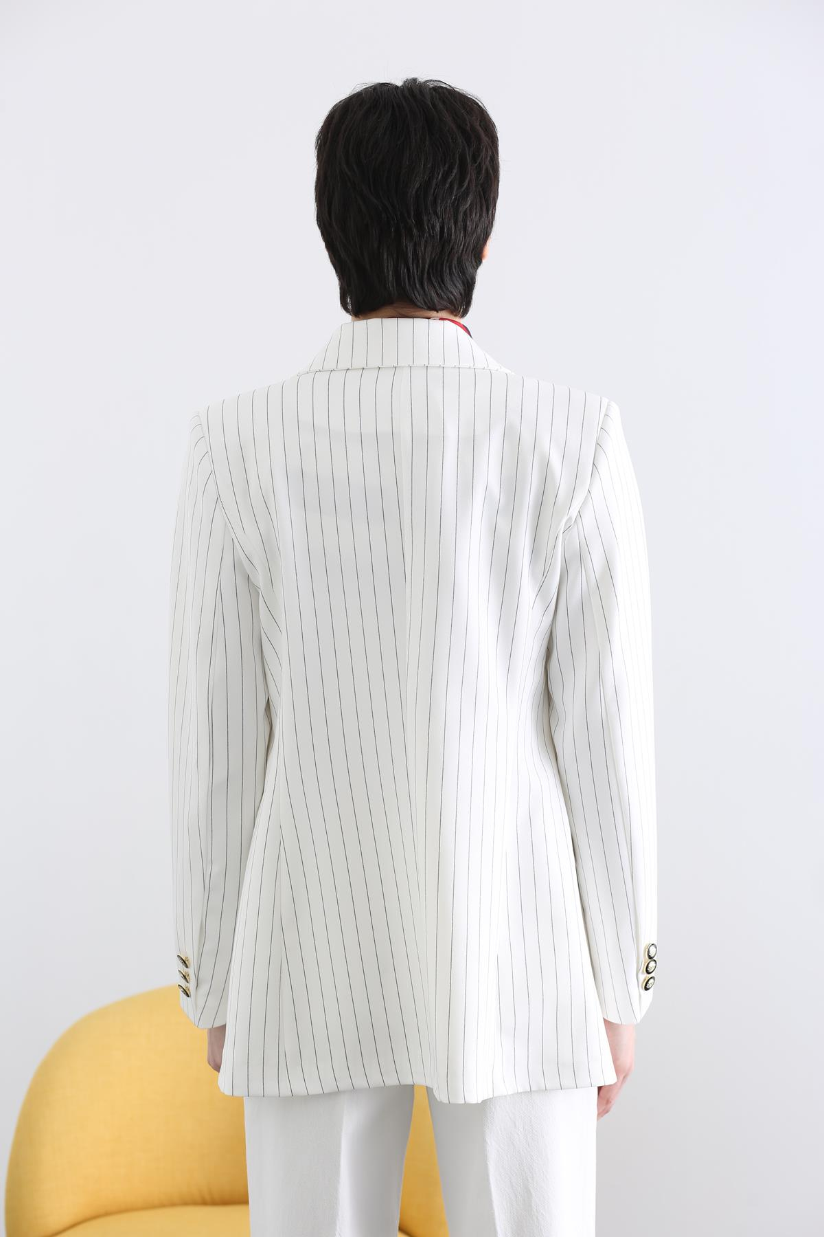 Ekru Çizgili Blazer Ceket 43979