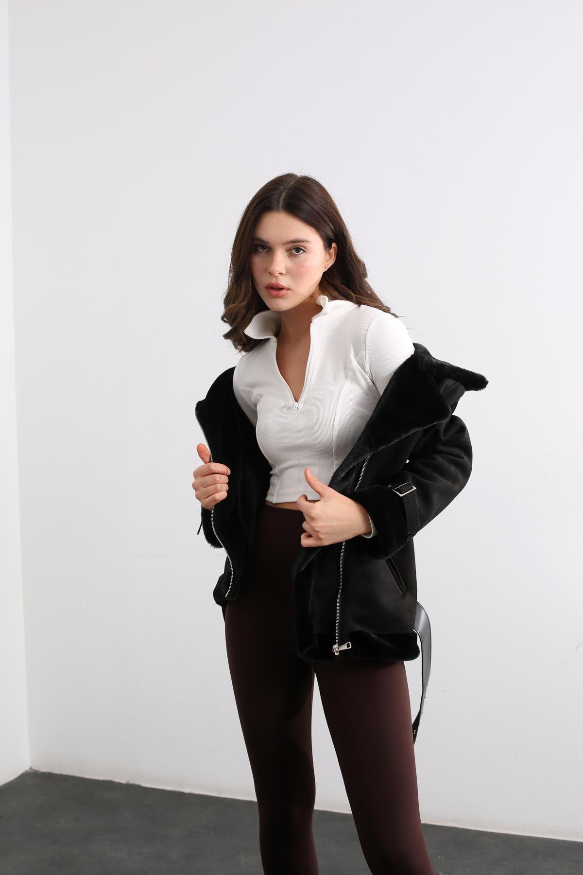 Ekru Fermuarlı Bluz 4668