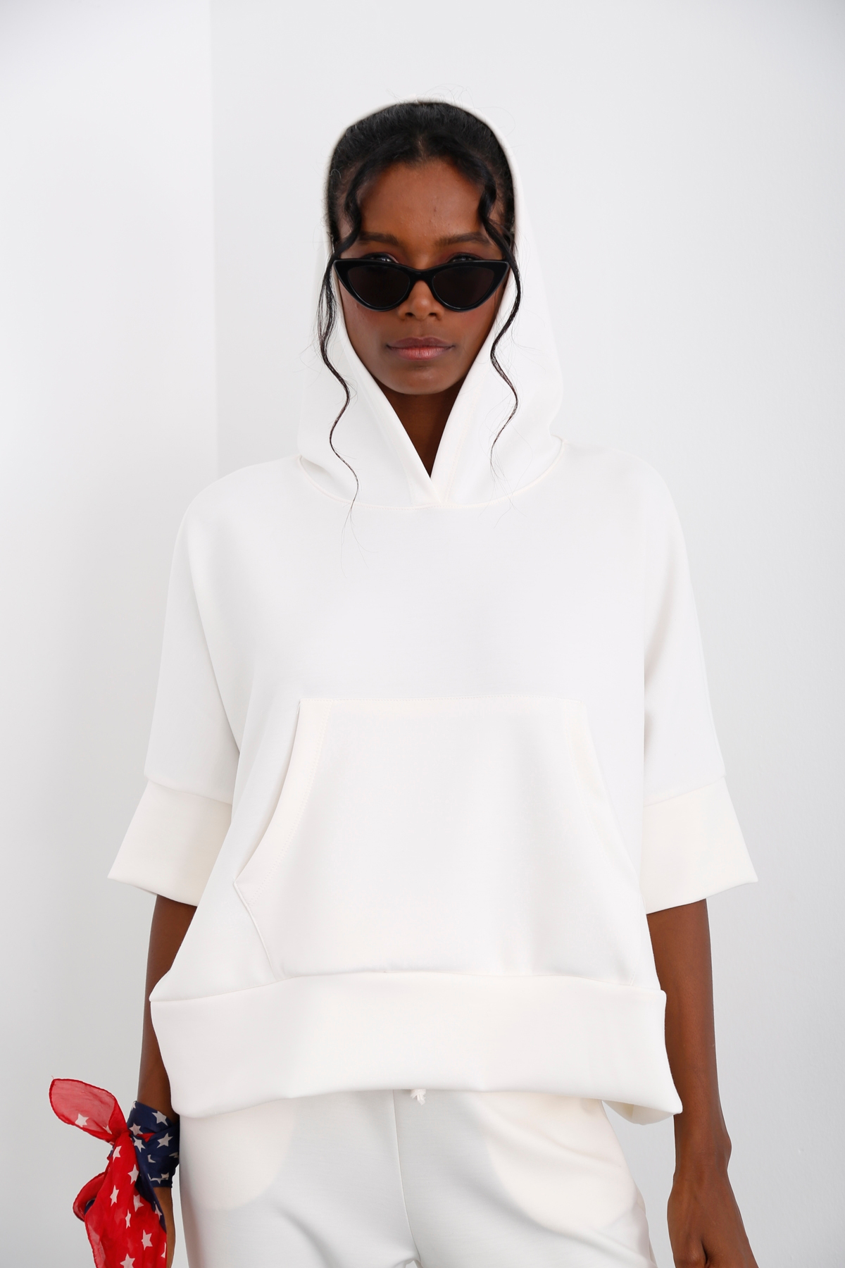 Ekru Kapüşonlu Modal Sweatshirt 26320