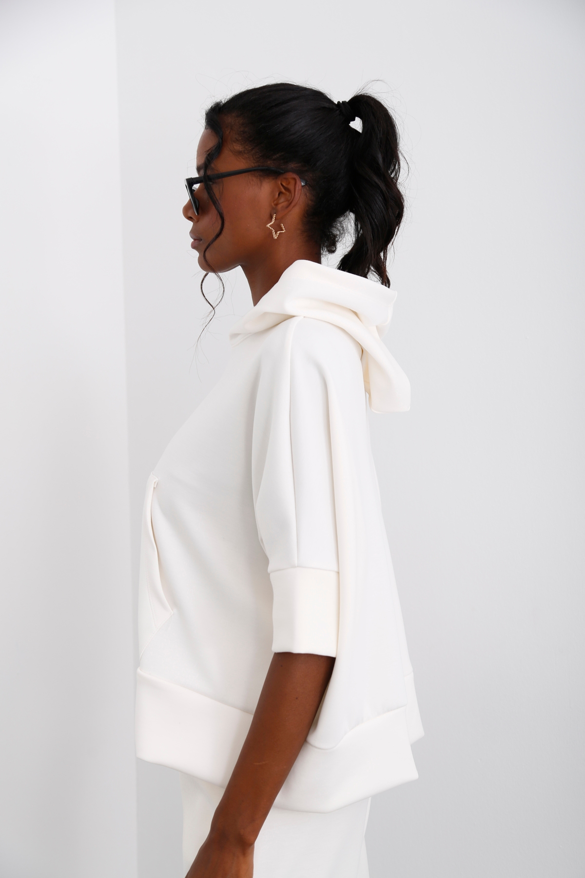 Ekru Kapüşonlu Modal Sweatshirt 26320