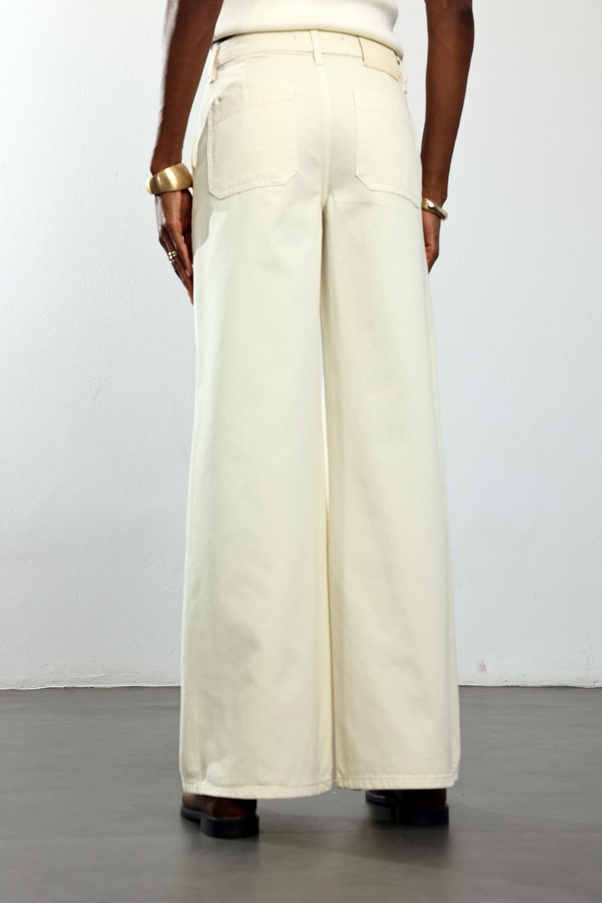 Ekru Klasik Wide Leg Jean 