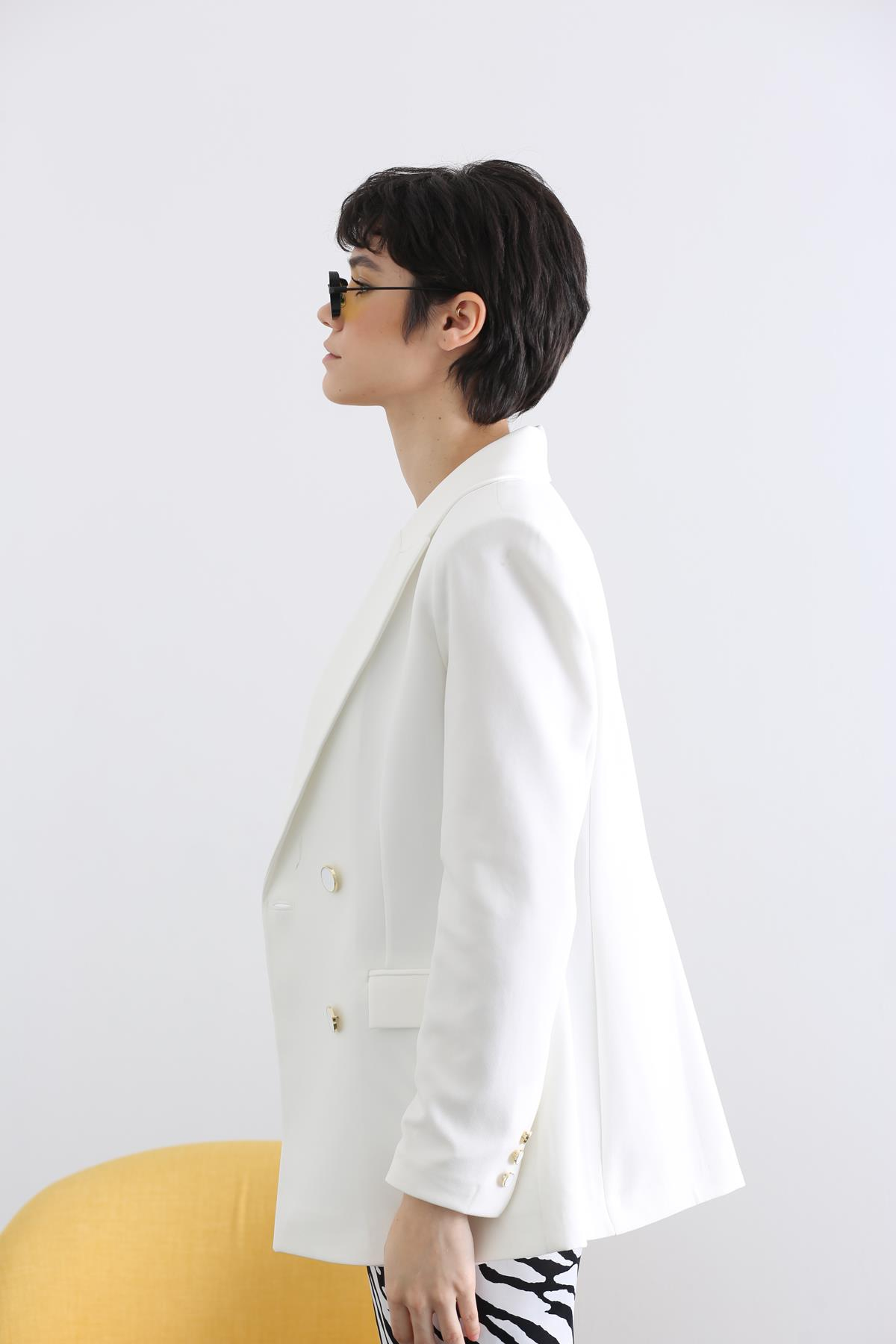 Ekru Kruvaze Blazer Ceket 43980