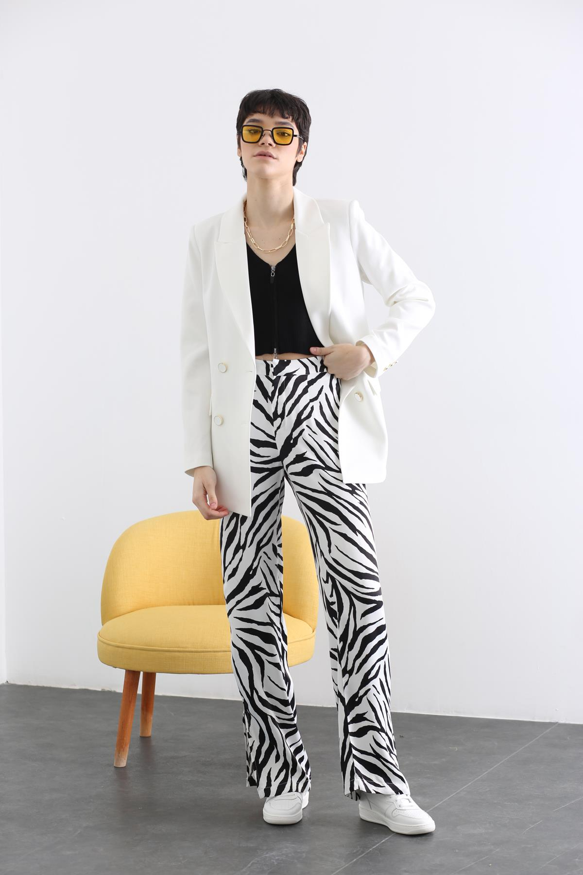 Ekru Kruvaze Blazer Ceket 43980