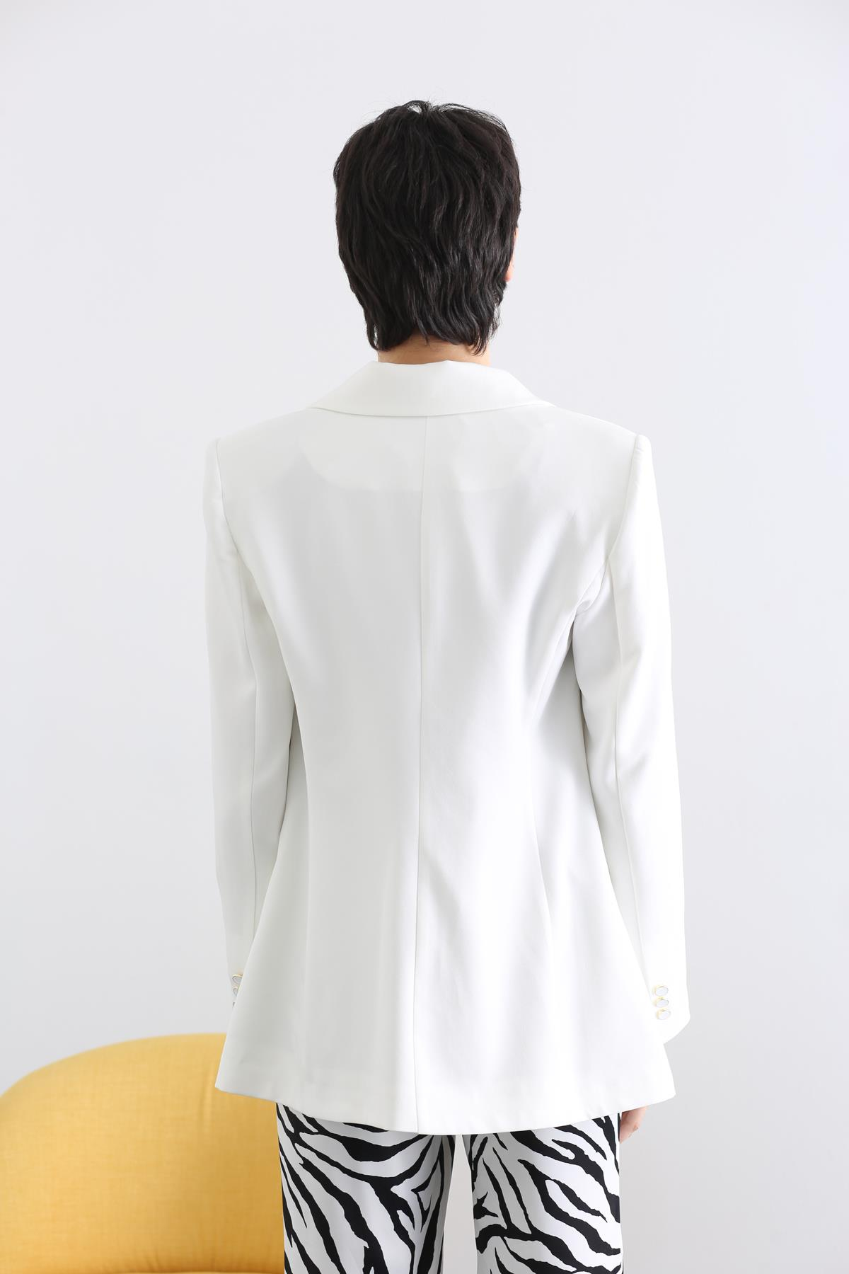 Ekru Kruvaze Blazer Ceket 43980
