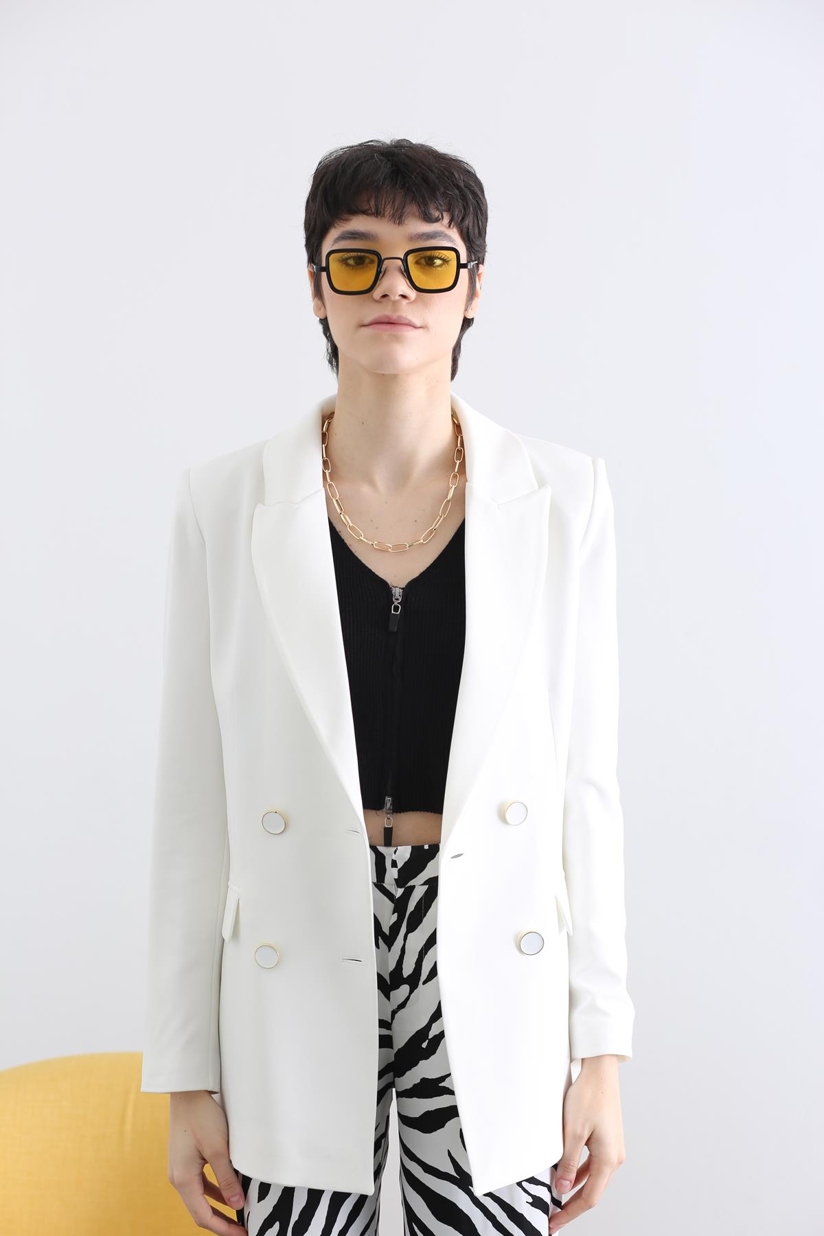Ekru Kruvaze Blazer Ceket 43980