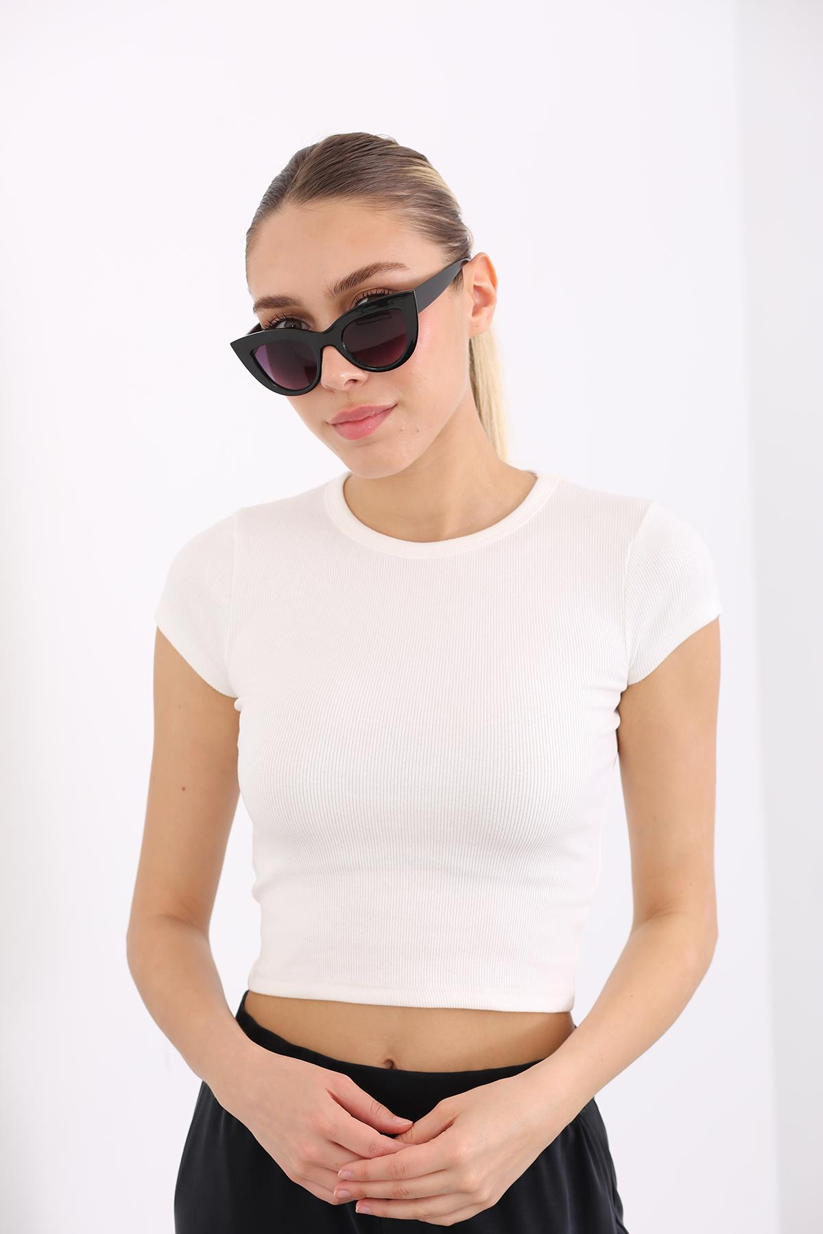 Ekru Likralı Fitilli Tshirt 4770