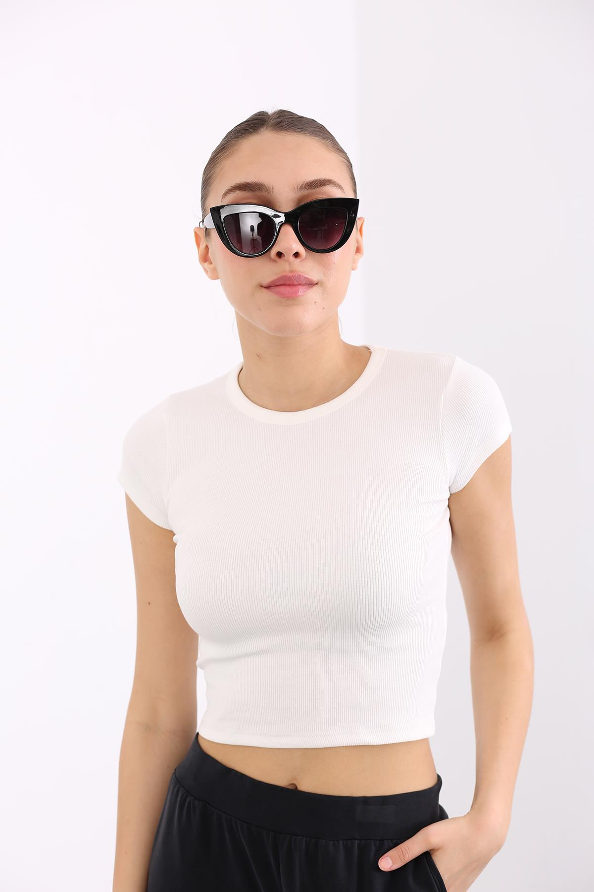 Ekru Likralı Fitilli Tshirt 4770