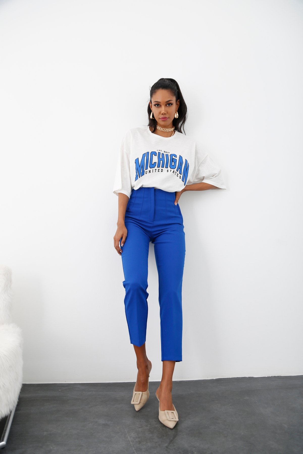 Ekru Michigan Baskılı Tshirt 0063
