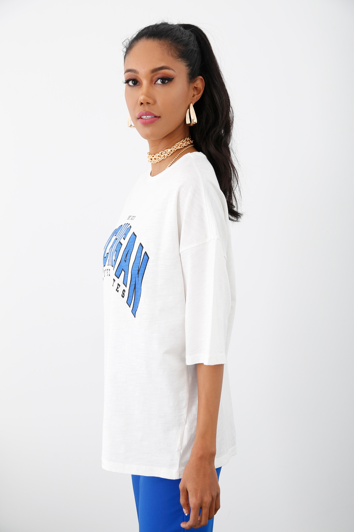 Ekru Michigan Baskılı Tshirt 0063