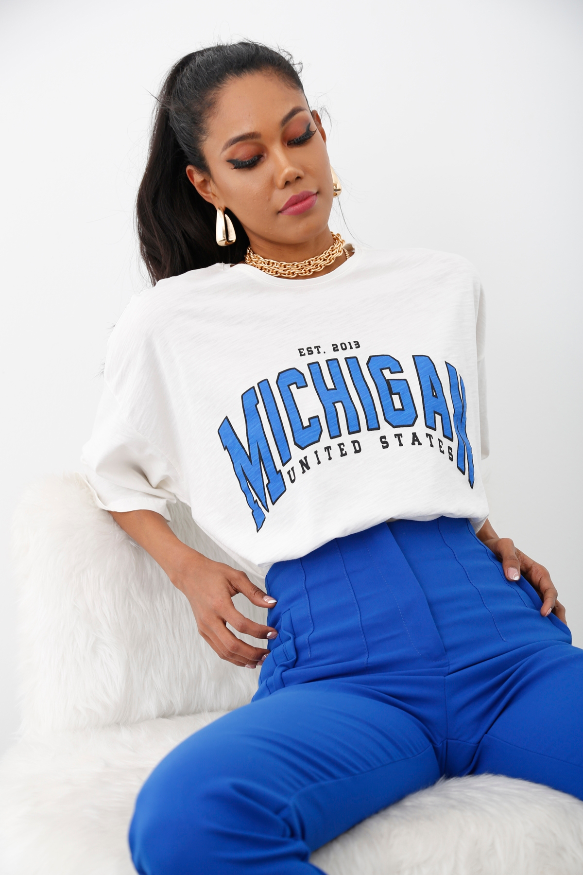 Ekru Michigan Baskılı Tshirt 0063