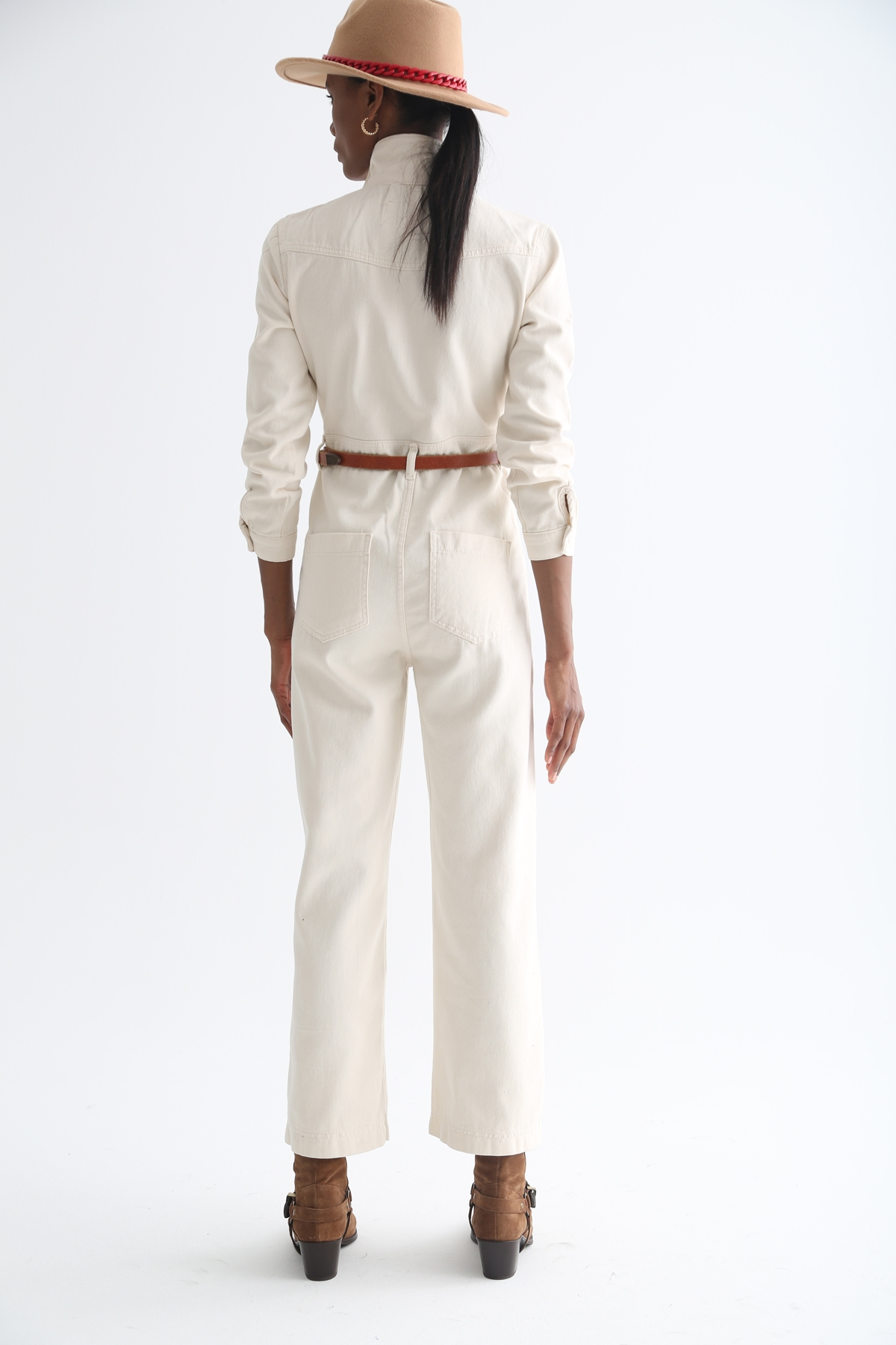 Ekru Önü Fermuarlı Kot Tulum 6068