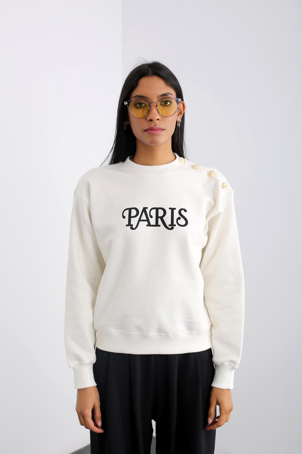 Ekru Paris Baskılı Sweatshirt 4759