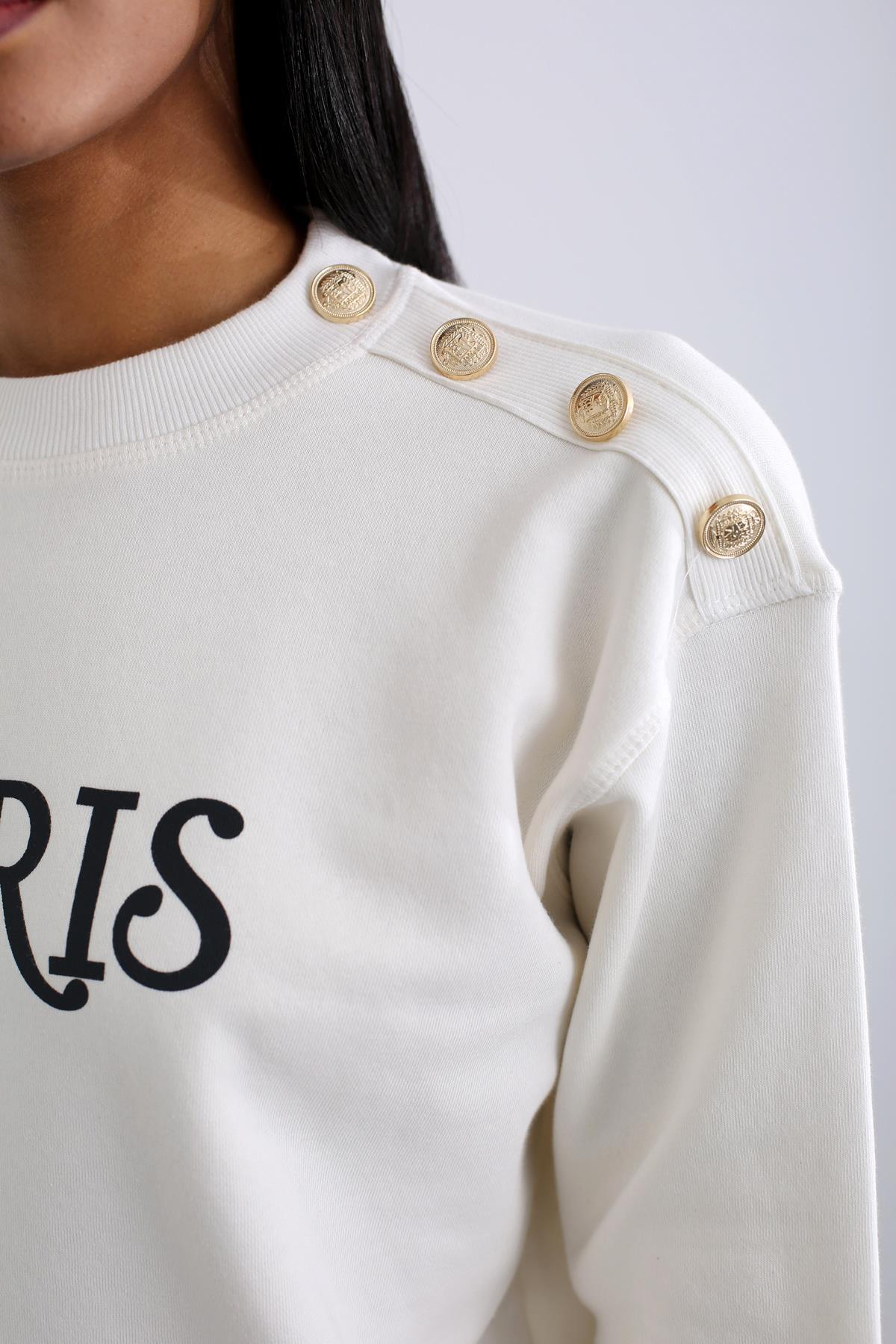Ekru Paris Baskılı Sweatshirt 4759