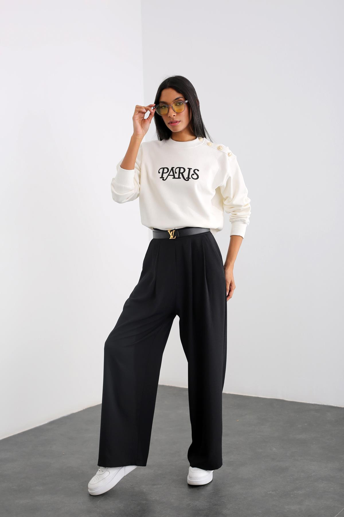Ekru Paris Baskılı Sweatshirt 4759