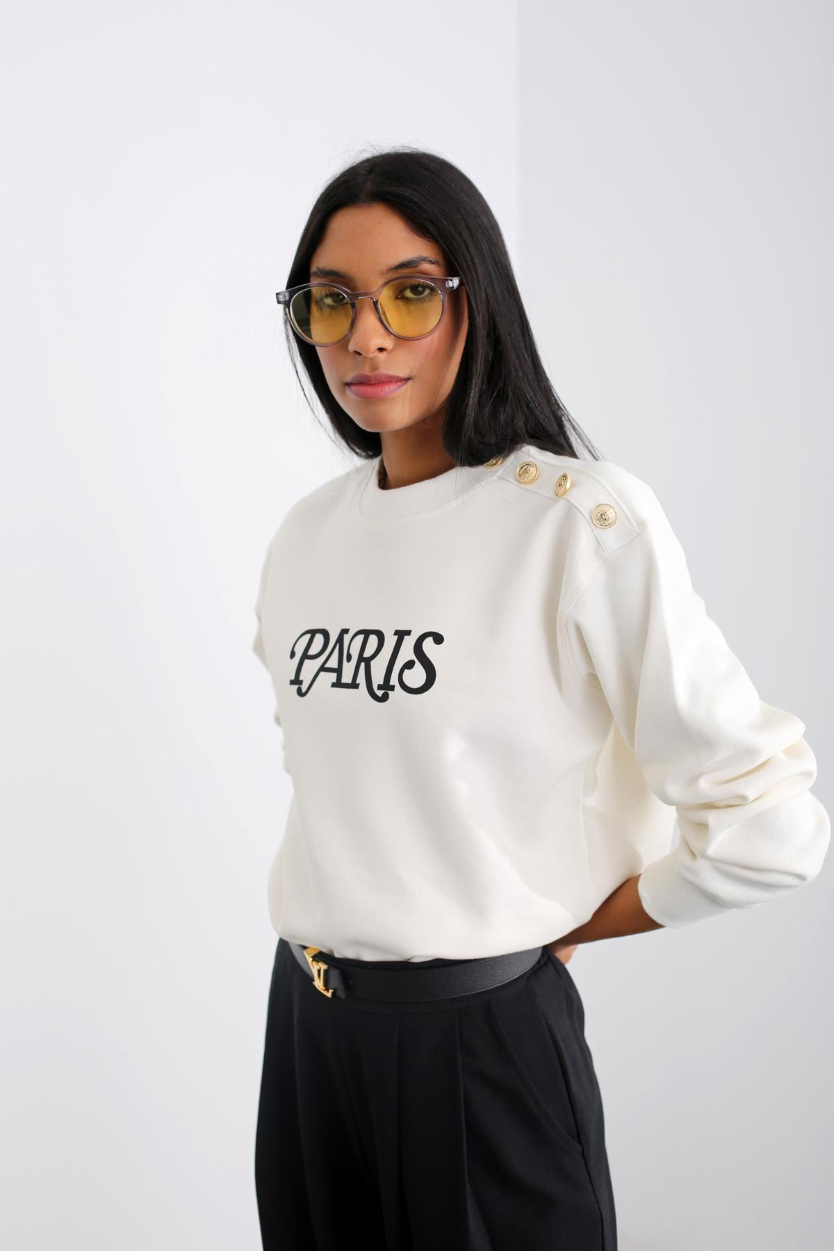 Ekru Paris Baskılı Sweatshirt 4759
