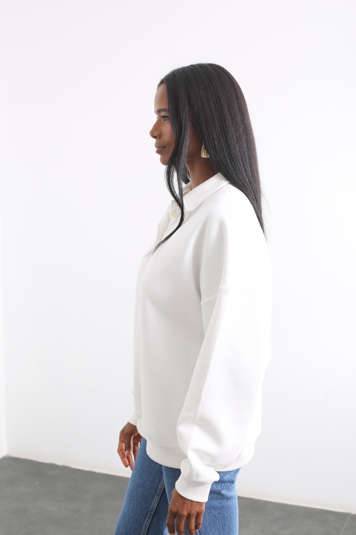 Ekru Polo Yaka Sweatshirt 