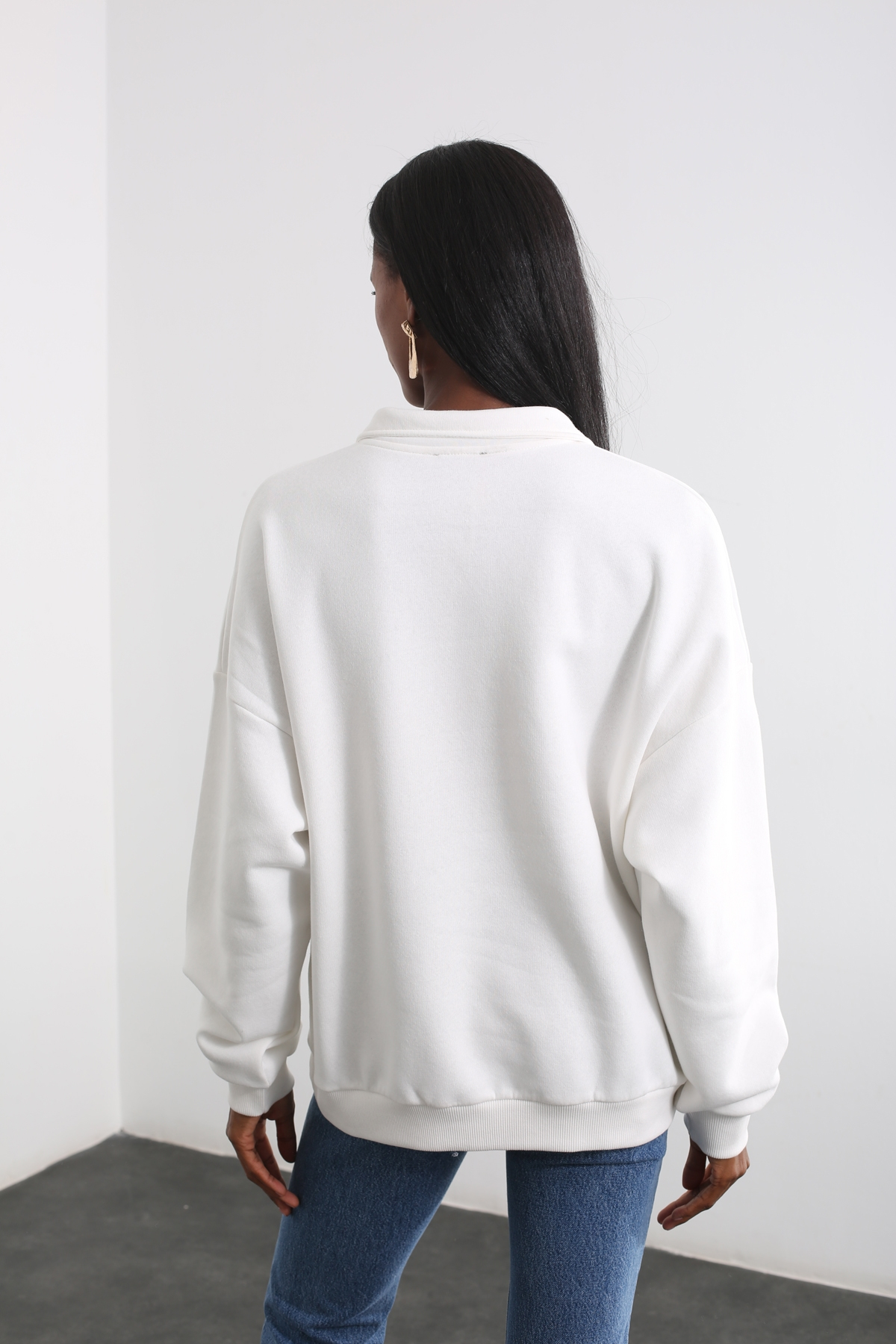 Ekru Polo Yaka Sweatshirt 