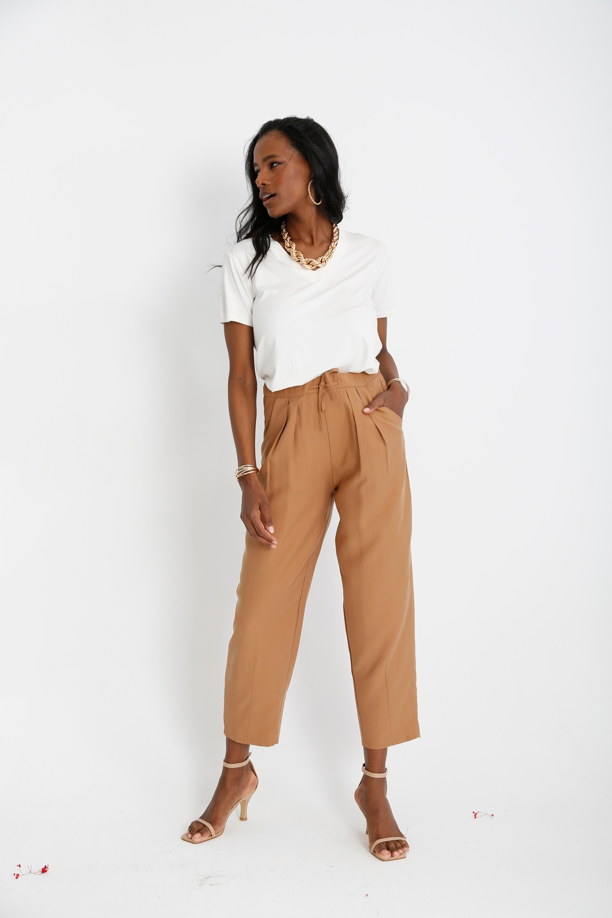 Ekru V Yaka Basic Tshirt 25070